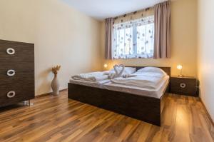 a bedroom with a large bed and a window at Central Apartment in Donovaly