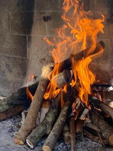 a fire is burning in a grill with logs at Gioia Infinita in Ceglie Messapica