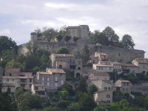 een dorp op een heuvel met een kasteel bij Chez Nanie in Mane