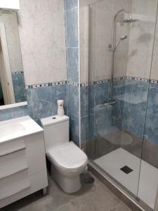 een badkamer met een toilet en een glazen douche bij Apartamento en el Centro de San Pedro de Alcántara in Marbella