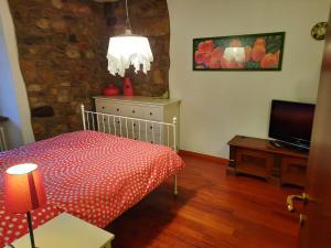 a bedroom with a bed and a tv and a table at Appartamento Sopramonte in Trento