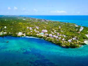 una vista aerea di un'isola nell'oceano di Temple Point Resort a Watamu