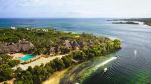 an aerial view of an island in the water at Temple Point Resort in Watamu