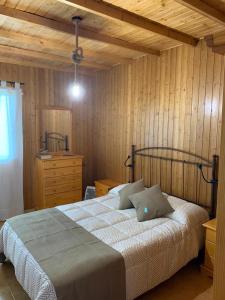 a bedroom with a large bed and a wooden wall at Casa Juani in Las Palmas de Gran Canaria