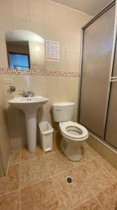 a bathroom with a toilet and a sink at INTERNACIONAL EL NOGAL in Ipiales