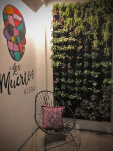 a chair in front of a plant wall at Los Muertos Hostal in Puerto Vallarta