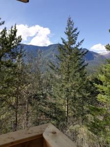 a view of the mountains from the deck of a tree house at High Hopes Bed and Breakfast in Hope