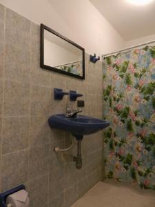 baño con lavabo y espejo en la pared en Casa San Sebastian, en Santa Marta