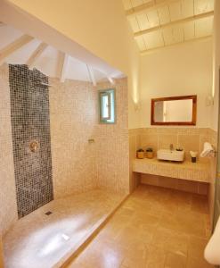 a bathroom with a shower and a sink at Villa Aquilo in Megali Ammos