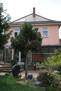 una casa con un árbol en el patio en FeWo nähe Seenlandschaft - Belantis, en Leipzig