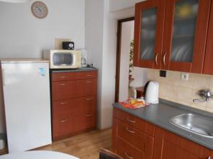 uma cozinha com um frigorífico branco e um micro-ondas em Apartmán Pod Hradem em Soběslav