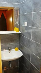 een badkamer met een wastafel en een spiegel bij Guesthouse Dante in Tisno