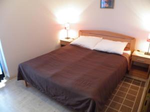 sypialnia z dużym łóżkiem i 2 szafkami nocnymi w obiekcie Apartments Izvor w mieście Vrdnik