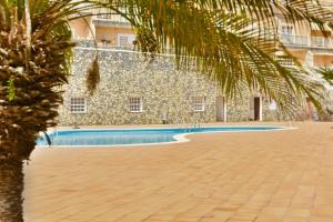 una palmera frente a un edificio con piscina en VV El Tonolero, en Breña Baja