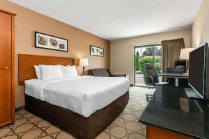 科納布魯克的住宿－科納布魯克舒適旅館，酒店客房配有一张床、一张书桌和一台电视。