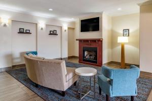 a living room with a couch and a fireplace at Sleep Inn & Suites Stockbridge Atlanta South in Stockbridge