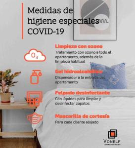 a poster for a medicias degree hygiene specialists comedia can corona temperature can at Apartamento lujo fuencarral chueca in Madrid