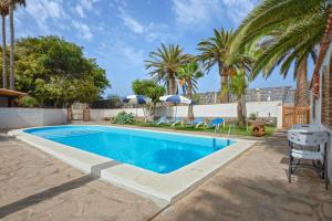 ブエナビスタ・デル・ノルテにある2 bedrooms house with shared pool enclosed garden and wifi at Buenavista del Norte 1 km away from the beachのヤシの木が茂るスイミングプール