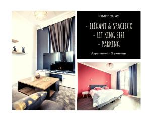 eine Collage mit zwei Bildern eines Wohnzimmers in der Unterkunft POMPIDOU #2 - Chic & Elégant - 1 chambre in Brive-la-Gaillarde
