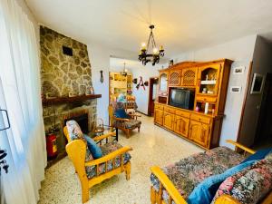 a living room with a fireplace and a television at Los Robles in Ávila