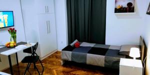 a bedroom with a bed and a desk in a room at Pula Center Apartments and Rooms in Pula