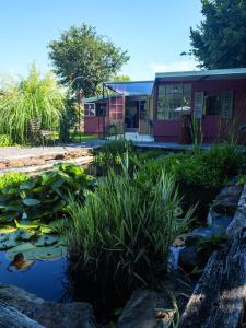 ein Haus mit einem Teich davor in der Unterkunft Le Riolet in Marsac-en-Livradois