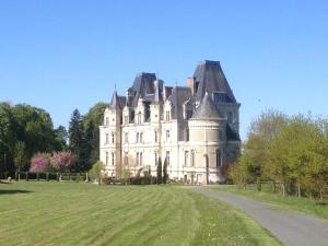 un gran castillo con un campo de hierba delante de él en Château de la Tremblaye, en Cholet