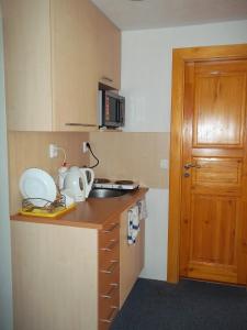 Kuchyň nebo kuchyňský kout v ubytování Penzion Apartmány Zlín