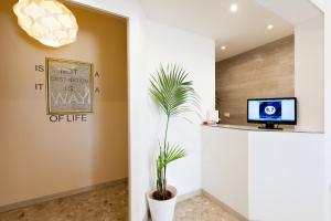 a potted plant in a room with a tv at B&B Mariclà in Verona