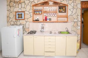 a kitchen with a sink and a refrigerator at House Zelanto Mali in Tkon