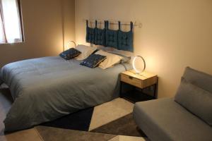 1 dormitorio con 1 cama grande y 1 sofá en Appartement entre Sisteron et Gorges de la Méouge " Les Hauts de Toscane ", en Ribiers