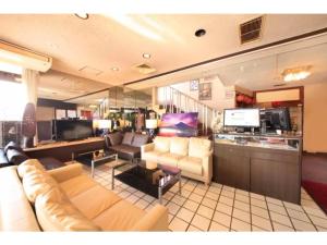 富士宮市にあるFujinomiya Green Hotel - Vacation STAY 19036vのソファとテレビのあるリビングルーム