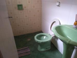 a bathroom with a green toilet and a sink at Santo Ivo 2 in Aparecida