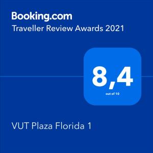Certifikát, ocenenie alebo iný dokument vystavený v ubytovaní VUT Plaza Florida