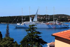 a cruise ship is docked in a body of water at Apartment Monika in Rovinj