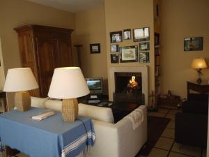 un soggiorno con divano e camino di Villa Surprise ad Arcachon