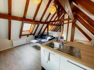 a kitchen with a sink and a living room at Le Cocon - Classé 3 étoiles - Avec garage, à 5mn du centre in Strasbourg