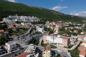 an aerial view of a city with a mountain at Hotel Centro di Spiritualità Padre Pio in San Giovanni Rotondo