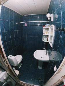 a small bathroom with a toilet and a sink at Valera Homestay in Tbilisi City