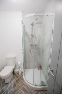 a bathroom with a shower and a toilet at Sigma Executive Apartment 6 in North Shields