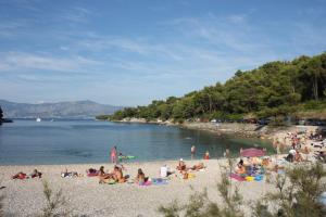 a group of people on a beach near the water at Apartments " Happy villa " in Splitska