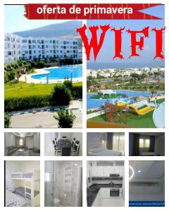 a collage of pictures of a hotel and a sign that says war at Apartamento Marina Smir in Tetouan