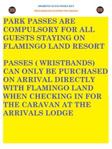 un cartello giallo che indica che gli spazi sono obbligatori per tutti i paracadutisti sui fenicotteri di Flamingo Land - Woodlands W174 a Kirby Misperton