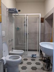 a bathroom with a shower and a toilet and a sink at Ratto del Gallo in Stresa