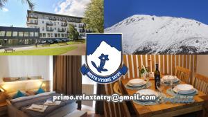 eine Collage mit Fotos eines Hotels und eines Berges in der Unterkunft Primo Relax in Starý Smokovec