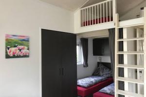 a room with a bunk bed and a couch in a bedroom at Tiny House 1d in Varel
