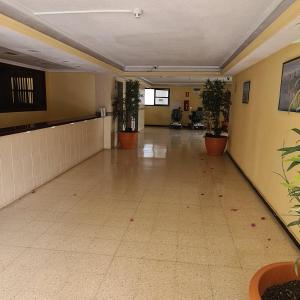 an empty hallway with potted plants in a building at La Lajilla Arguineguin in Arguineguín