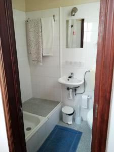 La salle de bains est pourvue d'un lavabo et de toilettes. dans l'établissement Studio at Funchal 500 m away from the beach with terrace and wifi, à Funchal