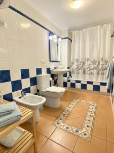 a bathroom with a toilet and a sink and a shower at Apartamento en Playa de la Tejita, El Medano in Granadilla de Abona