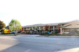 an empty street in a small town with buildings at Super 8 by Wyndham Salinas in Salinas